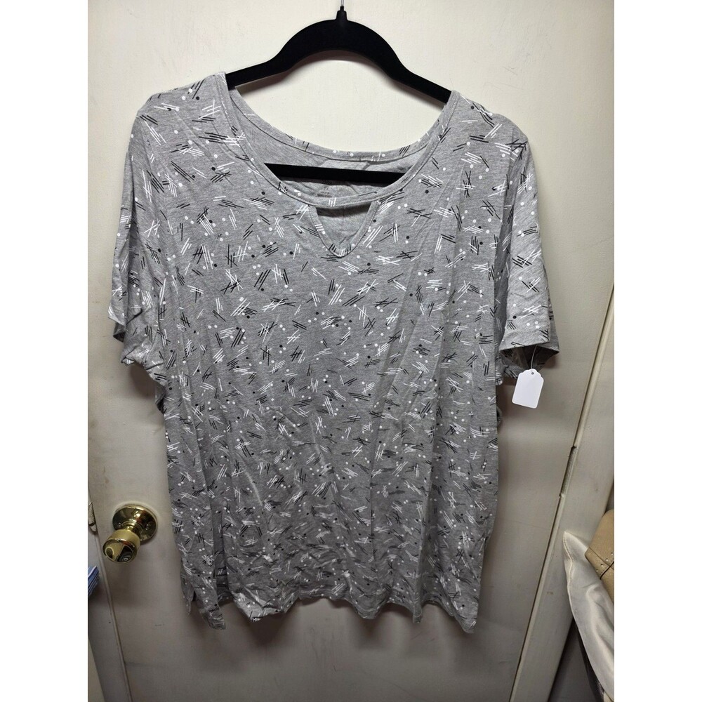 Woman Within Plus Size 1X 22/24 Gray Short Sleeve Top With Black White Art